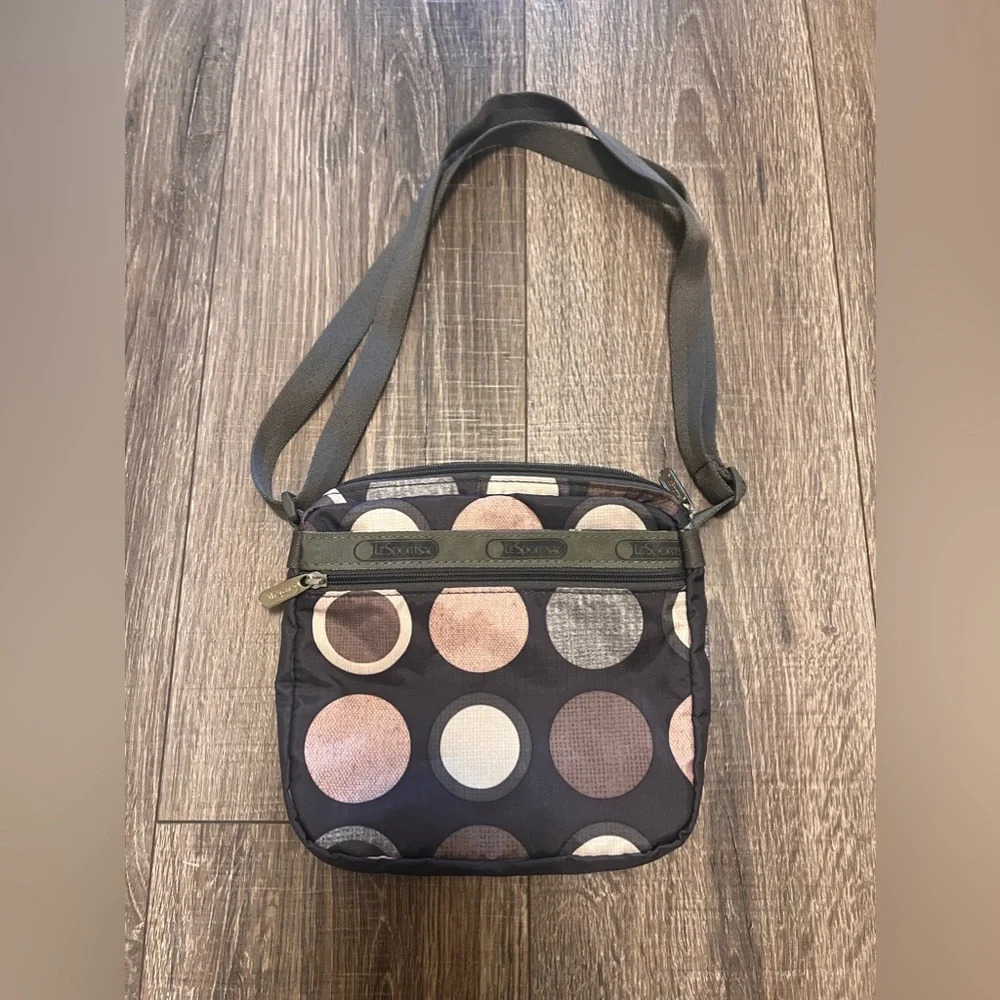 LeSportssac Brown Nylon Polka Dot Small Crossbody Bag